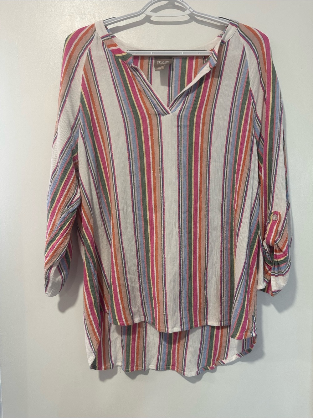 Chico's Multi-Color Vertical Stripe V-Neck Tunic